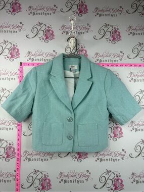 Suzy Shier blazer T-shirt style blue Mint Green Cropped Blazer button up